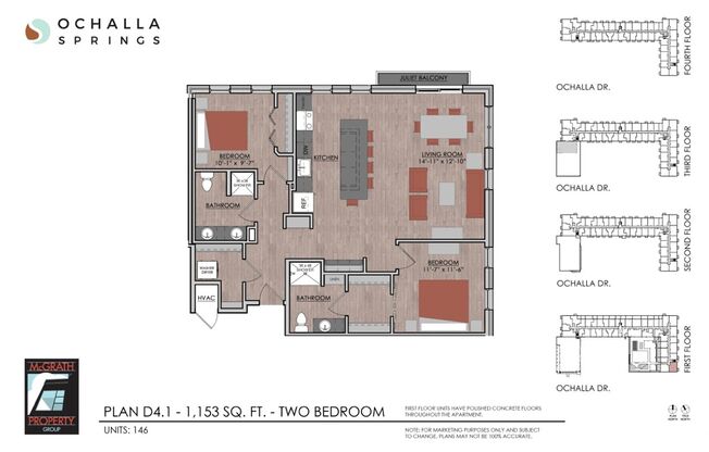 2 beds, 2 baths, 1,153 sqft, $2,280, Unit 146
