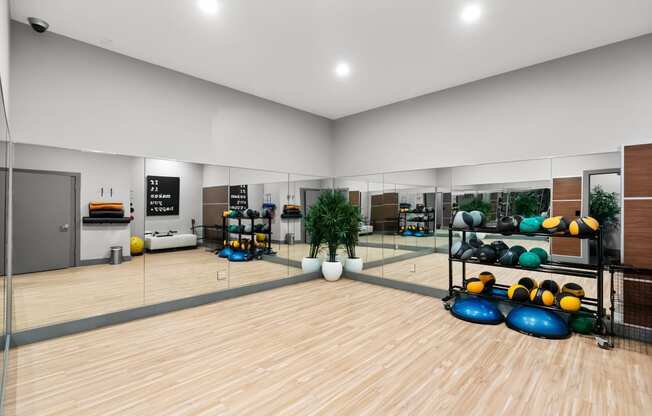 the preserve at ballantyne commons fitness room with weights and yoga balls