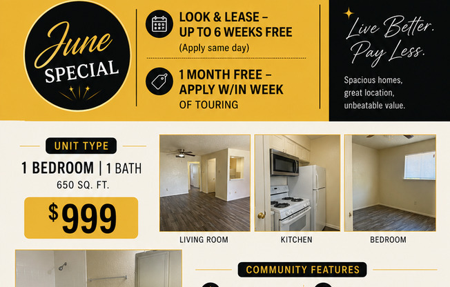 1 bed, 1 bath, 650 sqft, $950