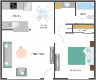 1 bed, 1 bath, 613 sqft, $2,058