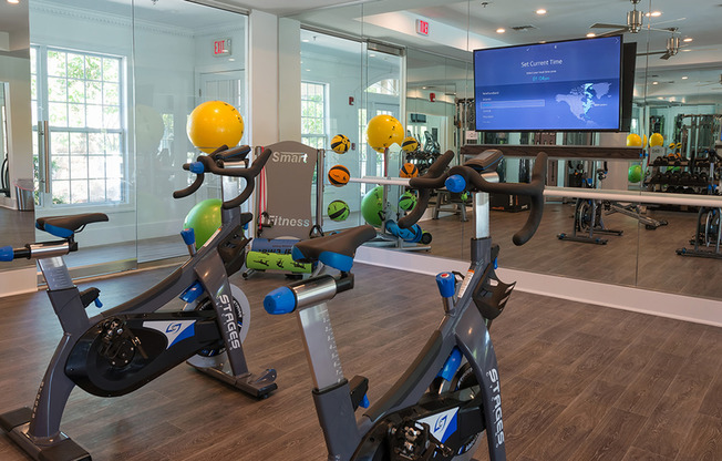 Spin studio with flat screen TV