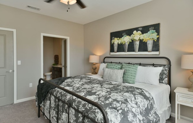 Primary bedroom with ceiling fan at Meridian Park in Collierville, TN 38017