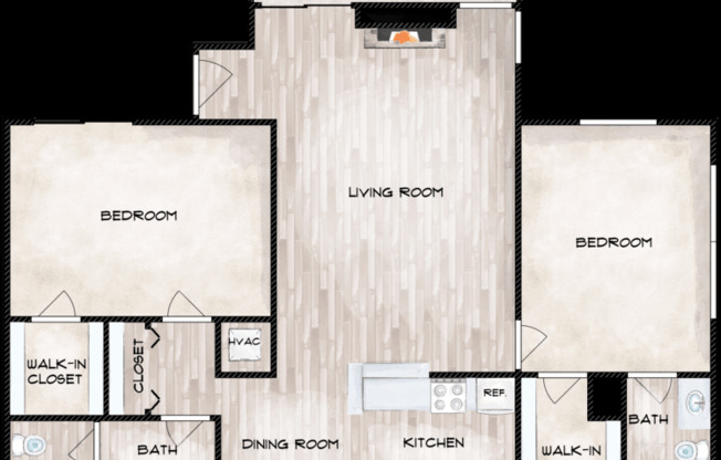 2 beds, 2 baths, 1,076 sqft, $1,220