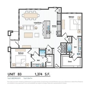 2 beds, 2 baths, 1,374 sqft, $1,699