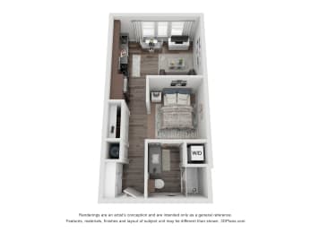 Studio, 1 bath, 465 sqft, $1,230