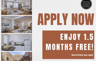 A flyer advertises a limited time offer to apply for a 1.5 months free stay.
