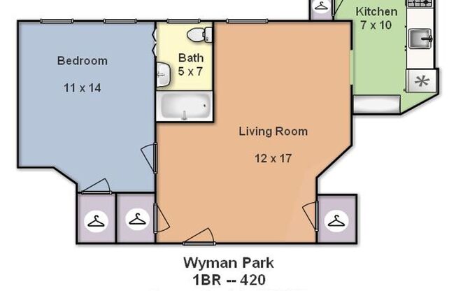 1 bed, 1 bath, 550 sqft, $1,400, Unit 320
