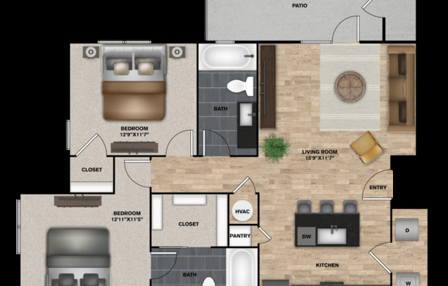 2 beds, 2 baths, 983 sqft, $1,423