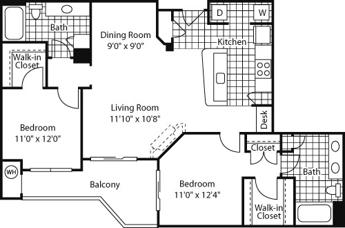 2 beds, 2 baths, 1,158 sqft, $2,516, Unit 1244