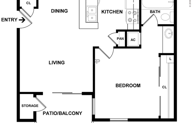 1 bed, 1 bath, 465 sqft, $770