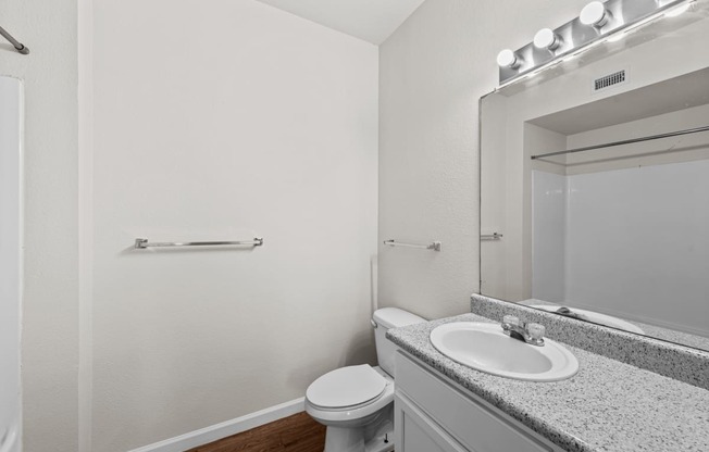 a bathroom with a sink toilet and a mirror