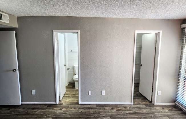 2x2 Upstairs Bryten Upgrade Main Bedroom with Closet and Bathroom at Mission Palms Apartment Homes in Tucson Arizona