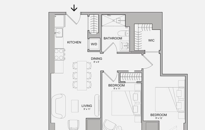 2 beds, 1 bath, $5,195, Unit 506