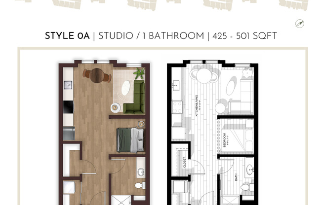 Studio, 1 bath, 425 sqft, $1,255