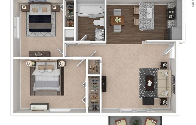 2 beds, 1 bath, 860 sqft, $965