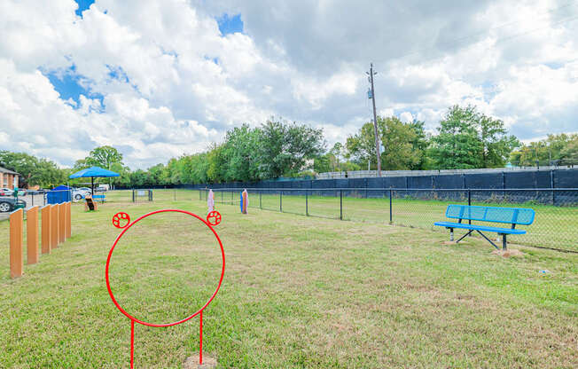 A park with a red circle drawn on the grass.