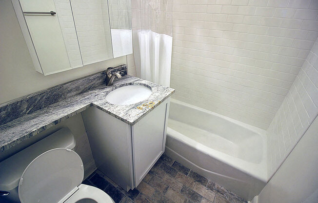 Updated Bathroom at 14 West Elm Apartments, Chicago, 60610