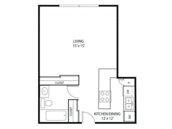 Studio, 1 bath, 425 sqft, $1,090