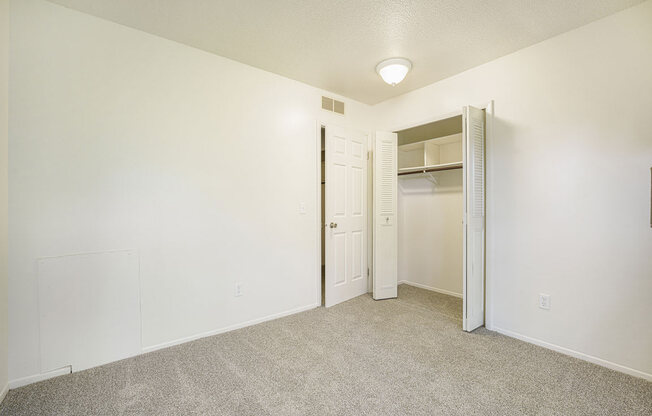 a bedroom with a large closet at Newport Village Apartments, Portage, MI