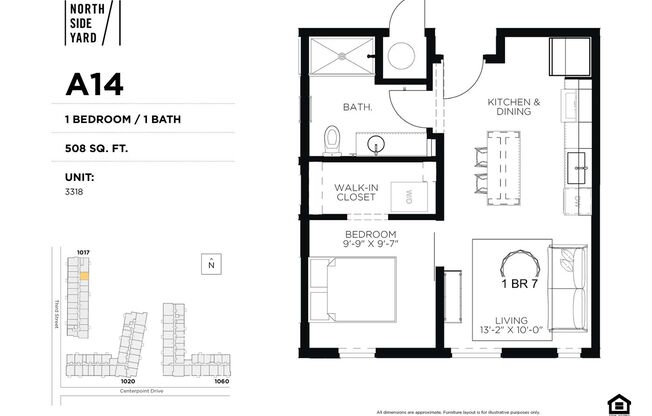 1 bed, 1 bath, 510 sqft, $930, Unit 3318