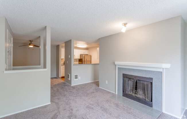 View from living room to dining room and kitchen