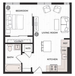 1 bed, 1 bath, 578 sqft, $1,496