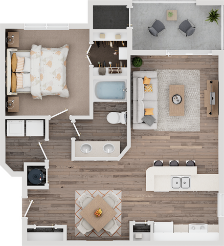 1 bed, 1 bath, 843 sqft, $1,745