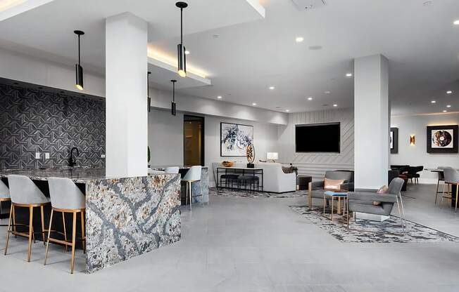 Resident Lounge with Kitchen and Bar Seating