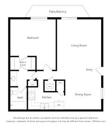 1 bed, 1 bath, 750 sqft, $834