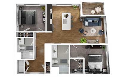 2 beds, 2 baths, 1,072 sqft, $3,603