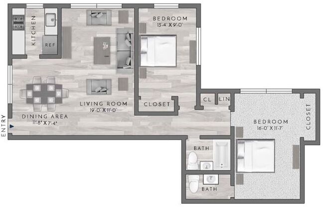 2 beds, 1.5 baths, 787 sqft, $3,400