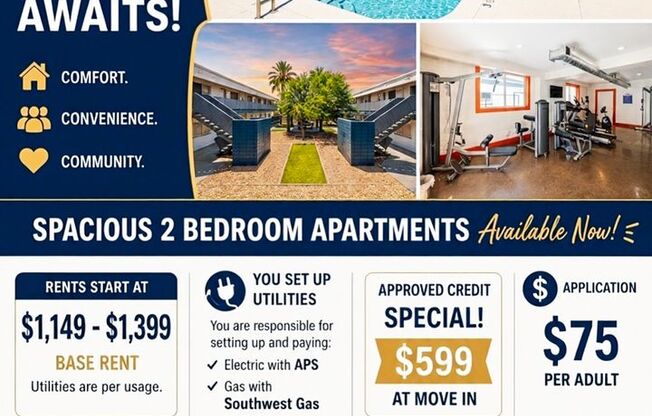 2 beds, 1 bath, $999, Unit 87