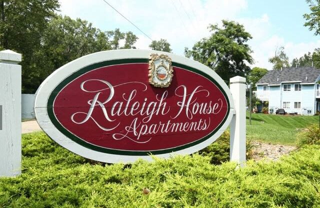 Signboard at Raleigh House Apartments, MRD Apartments, East Lansing, Michigan