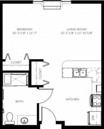 Studio, 1 bath, 547 sqft, $1,055