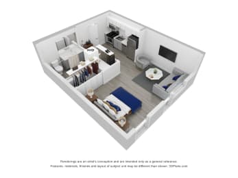 Studio, 1 bath, 443 sqft, $1,223