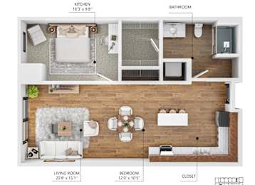 1 bed, 1 bath, 806 sqft, $1,242