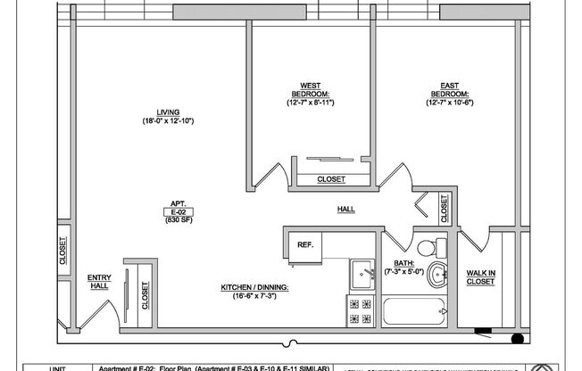 2 beds, 1 bath, 830 sqft, $845, Unit MA W111