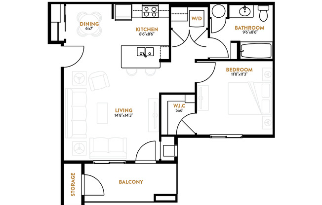 1 bed, 1 bath, 778 sqft, $1,435, Unit A103