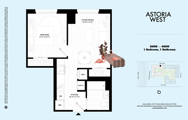 1 bed, 1 bath, $3,094, Unit 508W