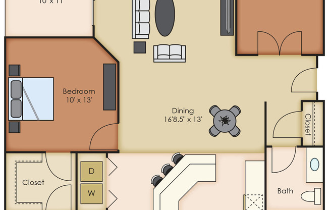 1 bed, 2 baths, 1,213 sqft, $1,287