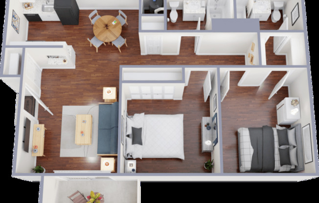 2 beds, 2 baths, 811 sqft, $1,105