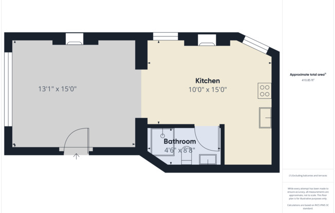 1 bed, 1 bath, 425 sqft, $1,100, Unit Suite 100