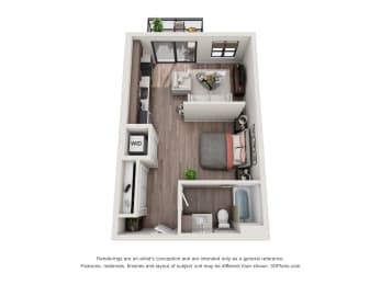 Studio, 1 bath, 497 sqft, $1,416