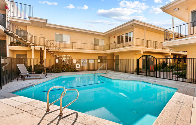 Five large outdoor pools in each of five individual buildings.