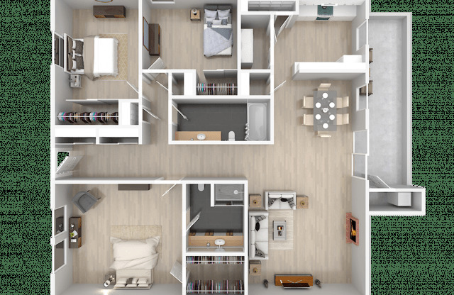 A detailed 3D floor plan of a house showing all rooms and their layout.