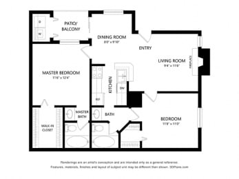 2 beds, 2 baths, 830 sqft, $1,175