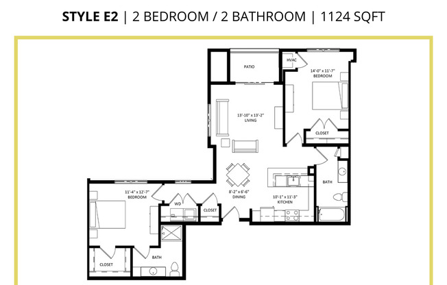 2 beds, 2 baths, 1,124 sqft, $1,360, Unit 206