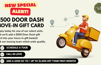 A promotional image for a $500 door dash move-in gift card offer.