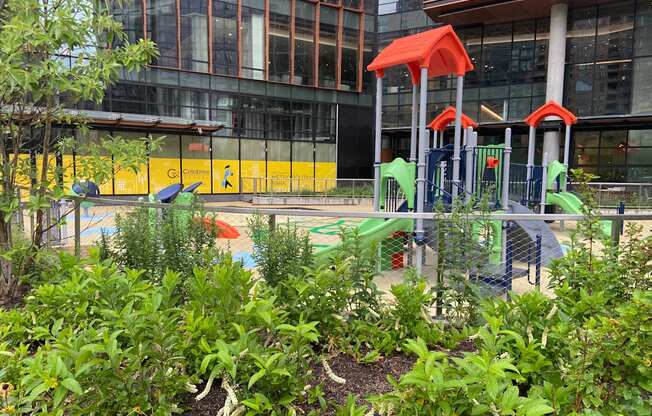 a childrens play area in front of Amazon HQ2 at The Millennium, Arlington, VA