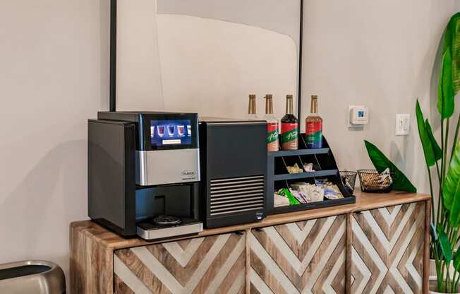 a coffee machine on a counter at Vantage Luxury Apartments in Cape Coral, FL